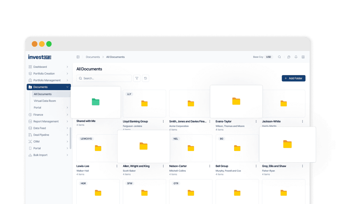 Document management analytics with charts and portfolio metrics